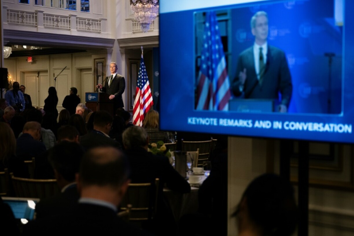US Treasury Secretary Scott Bessent speaks during the Institute of International Finance Global Outlook Forum in Washington, DC