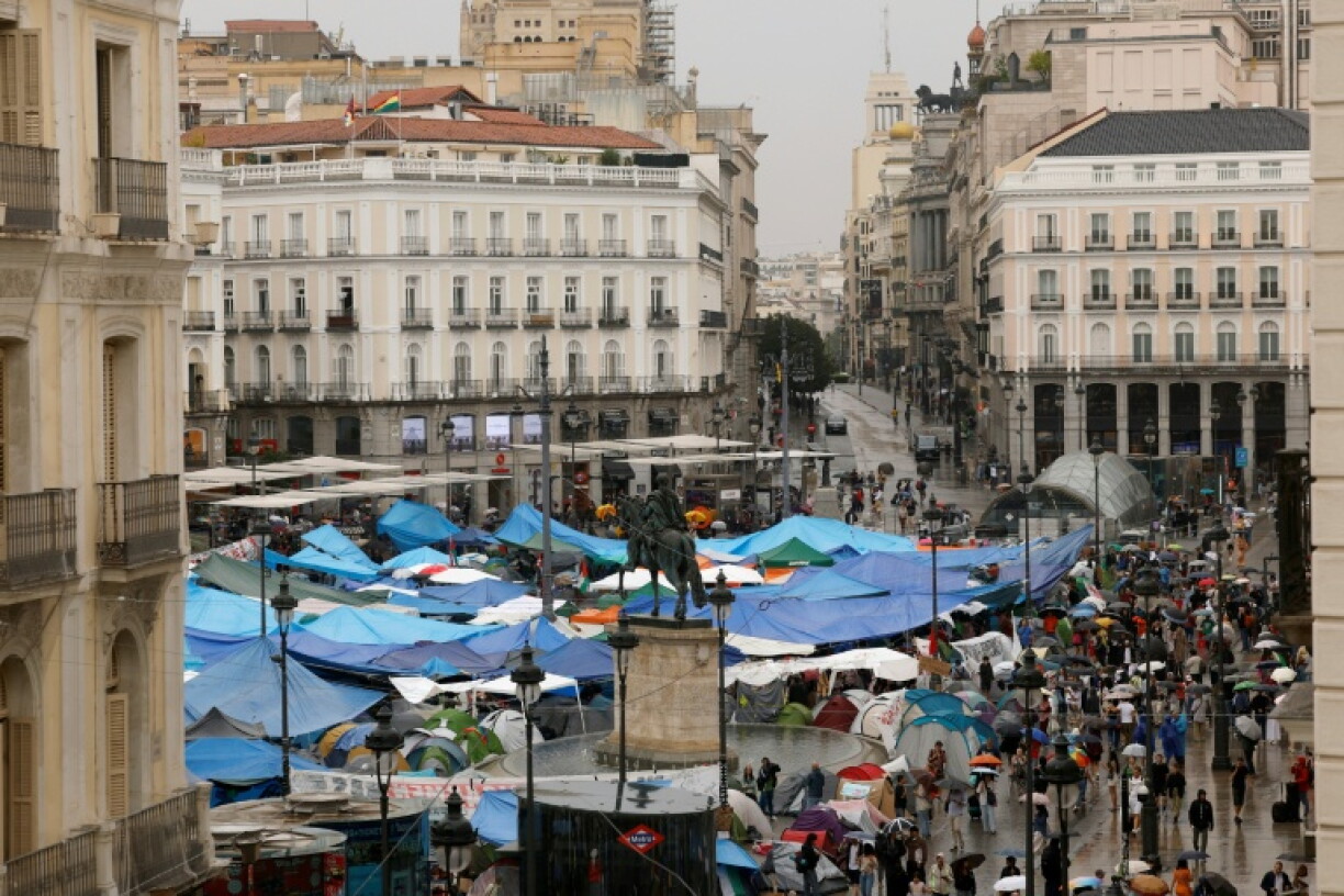 Protesters have set up a tent camp in the heart of Madrid to press their demands for affordable housing