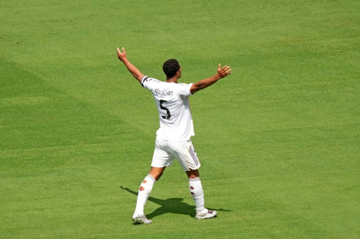 Jude Bellingham celebrates after scoring the opener for Real Madrid in their 3-2 win over Pachuca in the Club World Cup on Sunday.
