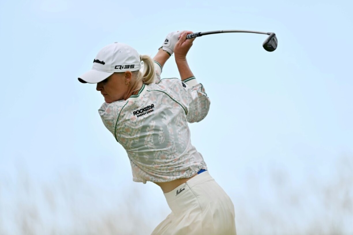 England's Charley Hull plays a shot from the third tee in the Women's British Open at Royal Porthcawl