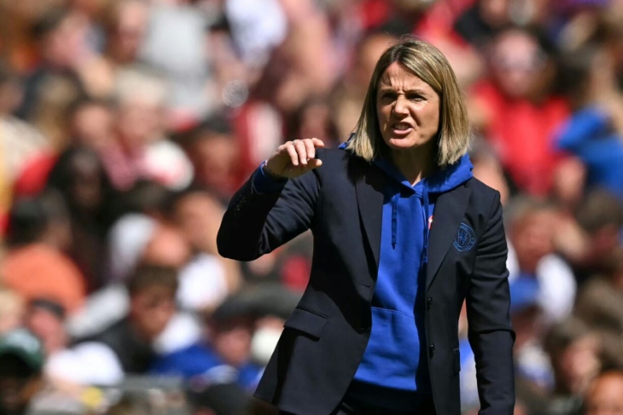 Pointing the way to a treble: Chelsea manager Sonia Bompastor urges her side on during their 3-0 Women's FA Cup final win over Manchester United at Wembley
