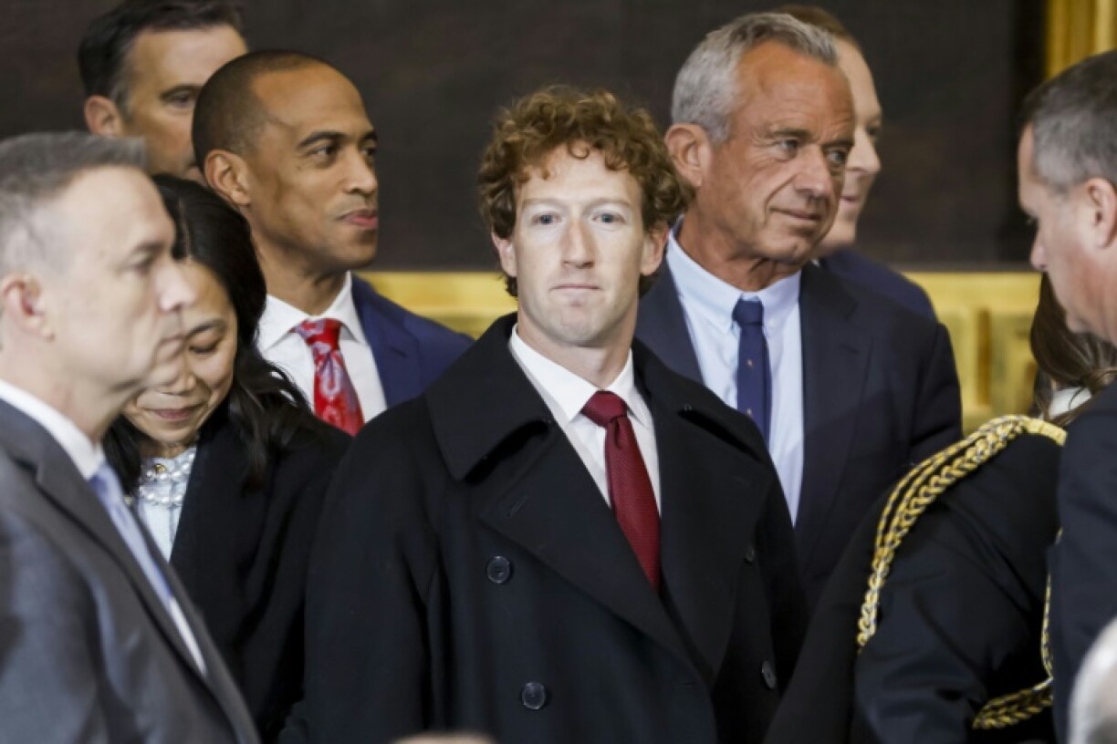 Mark Zuckerberg (C), seen here attending the inauguration of US President Donald Trump, is expected to take the stand as Meta goes to trial over antitrust claims