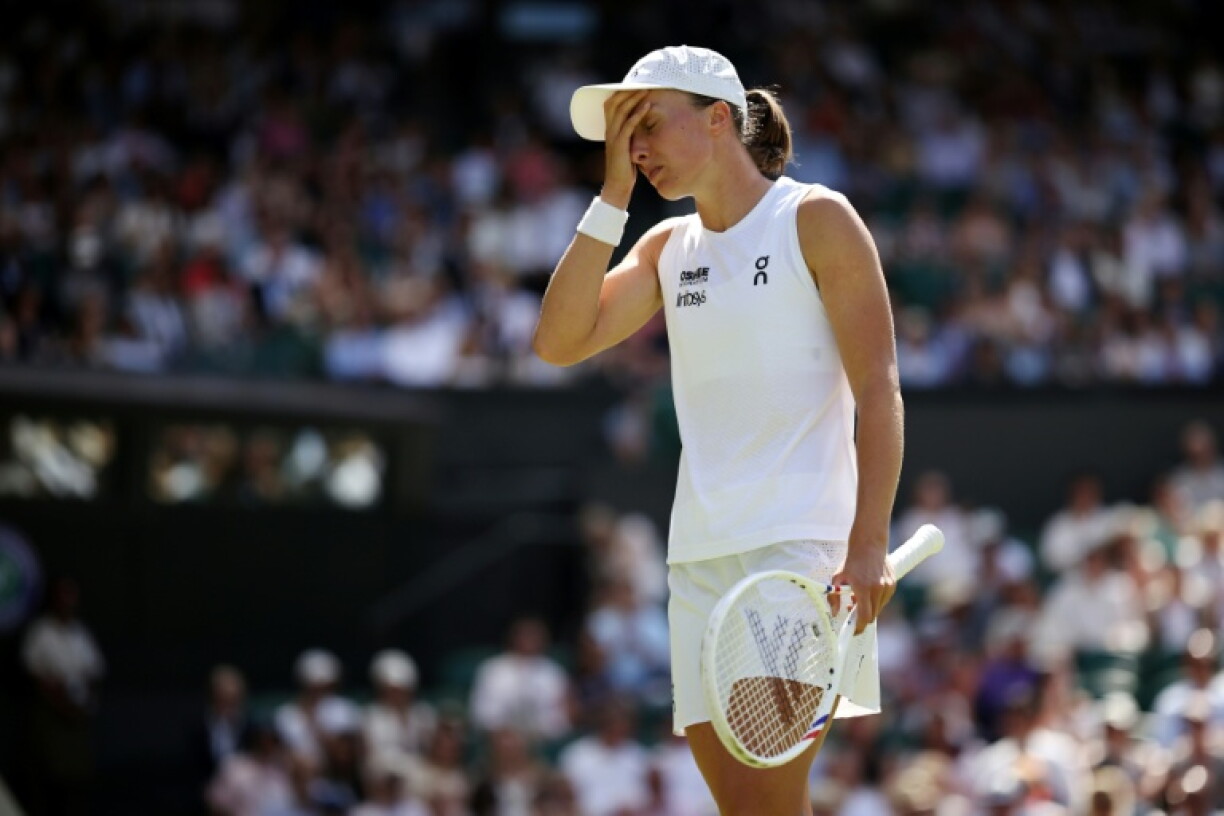 La tenante du titre polonaise Iga Swiatek lors de sa défaite au troisième tour de Wimbledon contre la Philippine Alexandra Eala le 4 juillet 2026