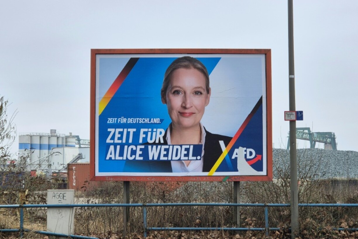 An election campaign poster for Alice Weidel, top candidate of the far-right Alternative for Germany