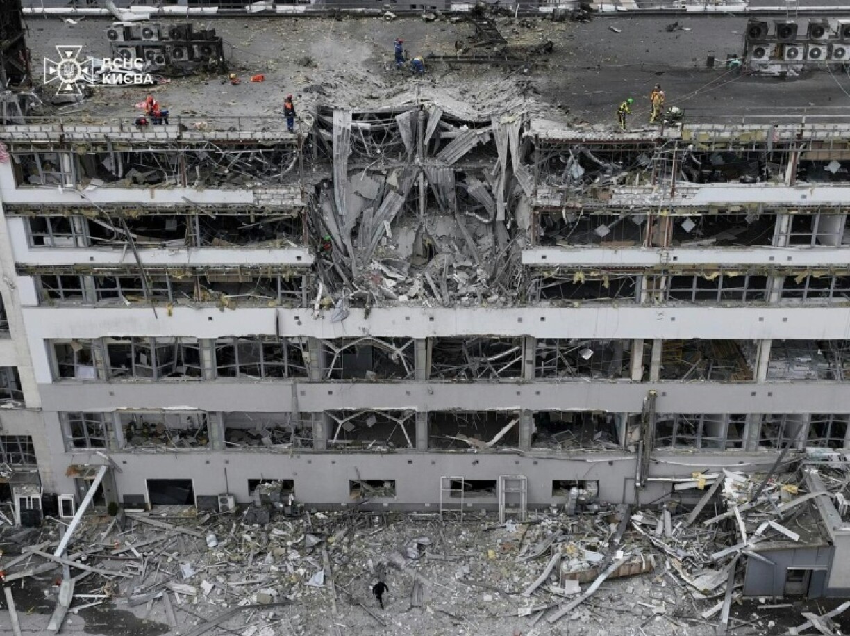 A missile strike partially destroyed a building housing state foreign-language broadcasters