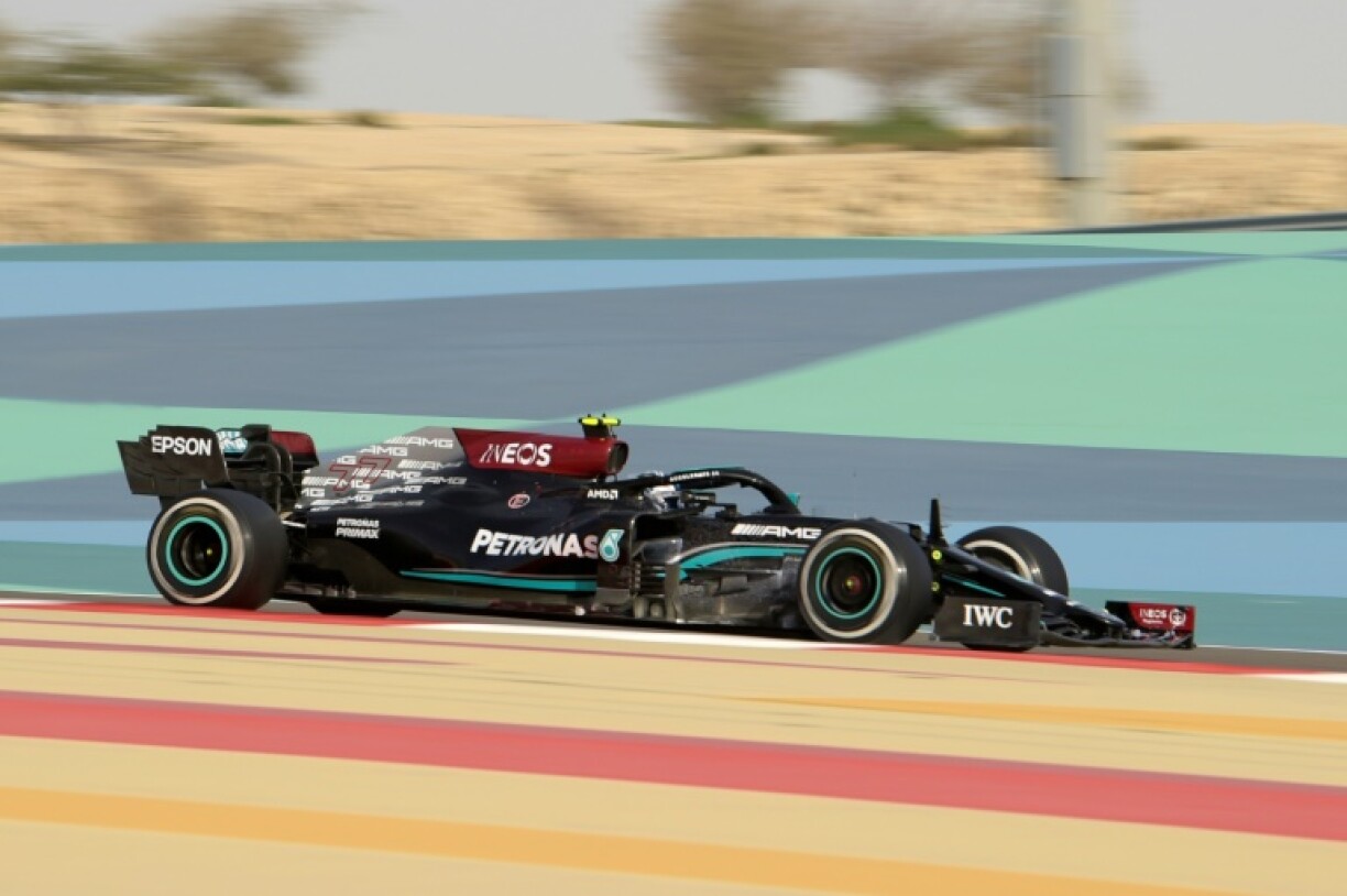Le Finlandais Valtteri Bottas (Merceds) au 2e jour des essais d'avant-saison de F1, sur le circuit de Bahreïn, à Sakhir, le 13 mars 2021