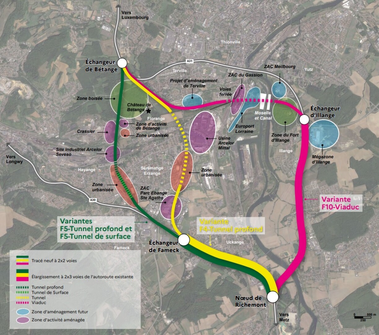 Le tracé de l'A31bis sera l'un de ceux présentés ici. Le fuseau F5