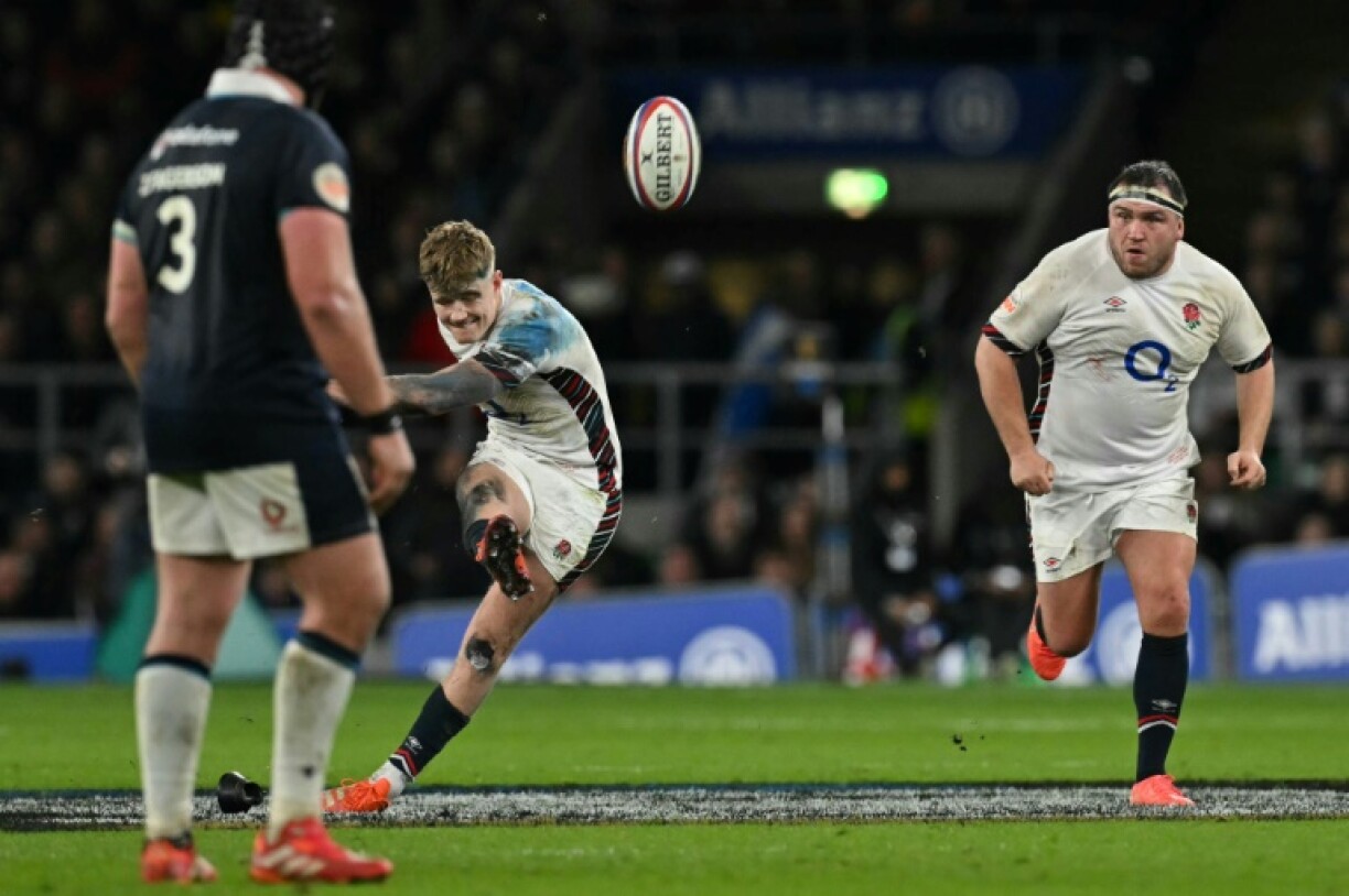 Key score: England fly-half Fin Smith lands a long-range penalty during a 16-15 Six Nations win over Scotland at Twickenham