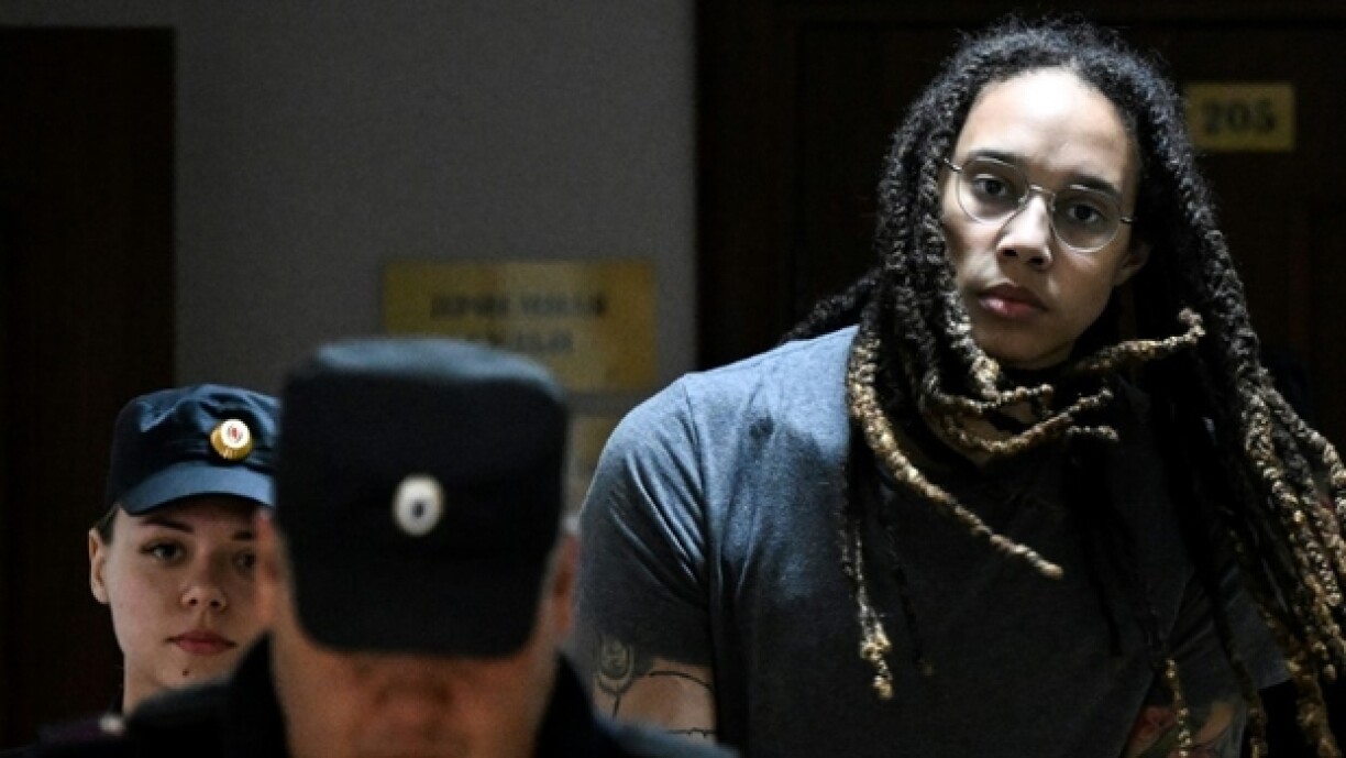 La basketteuse Brittney Griner lorsqu'elle était détenue en Russie, le 4 août 2022 à Moscou