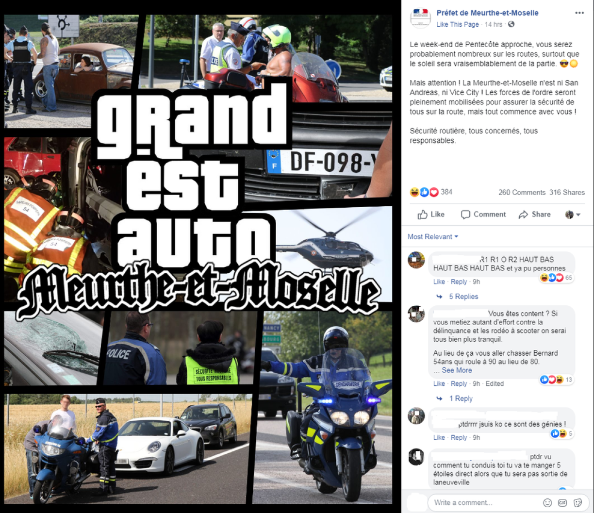 La publication de la préfecture sur facebook.