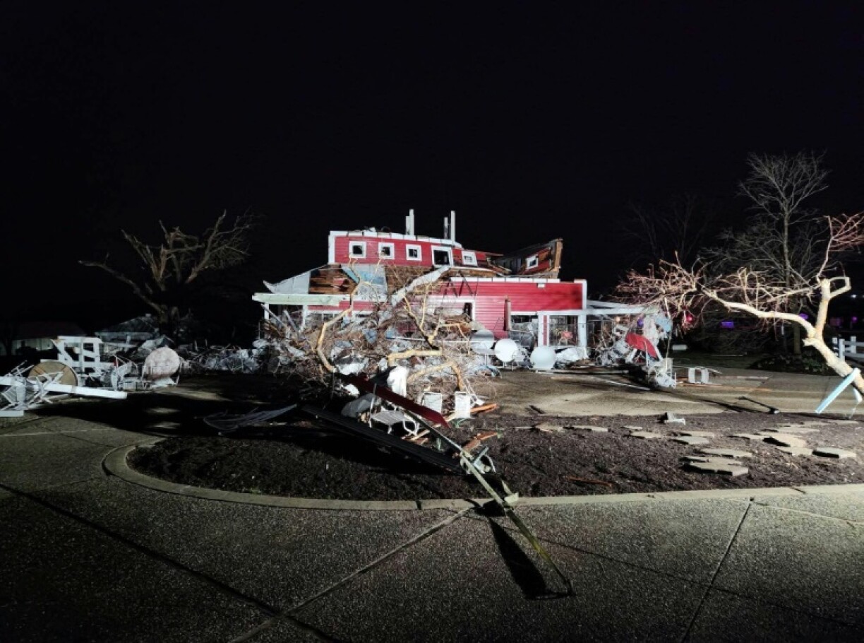 This March 15, 2025 image released by the Missouri State Highway Patrol shows severe weather damage in Missouri