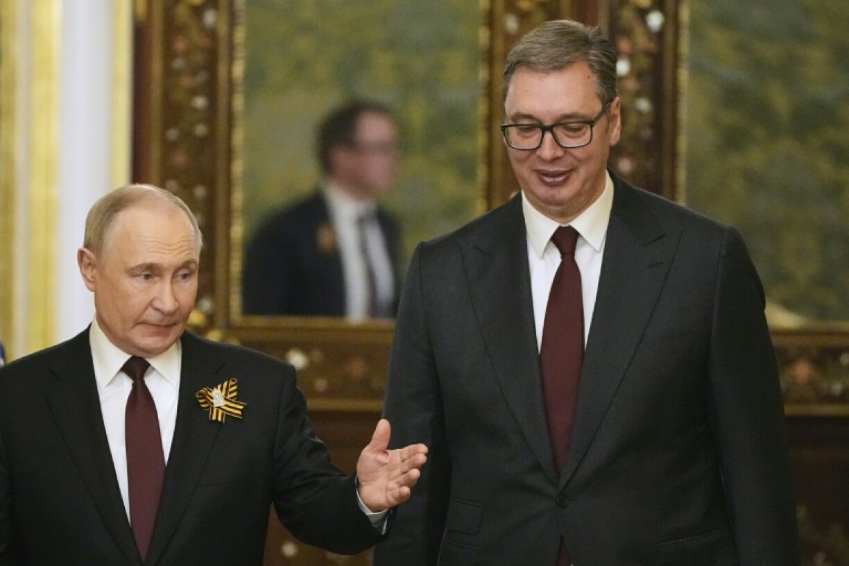 Vladimir Putin, left, with Serbia's President Aleksandar Vucic at the Kremlin on Friday