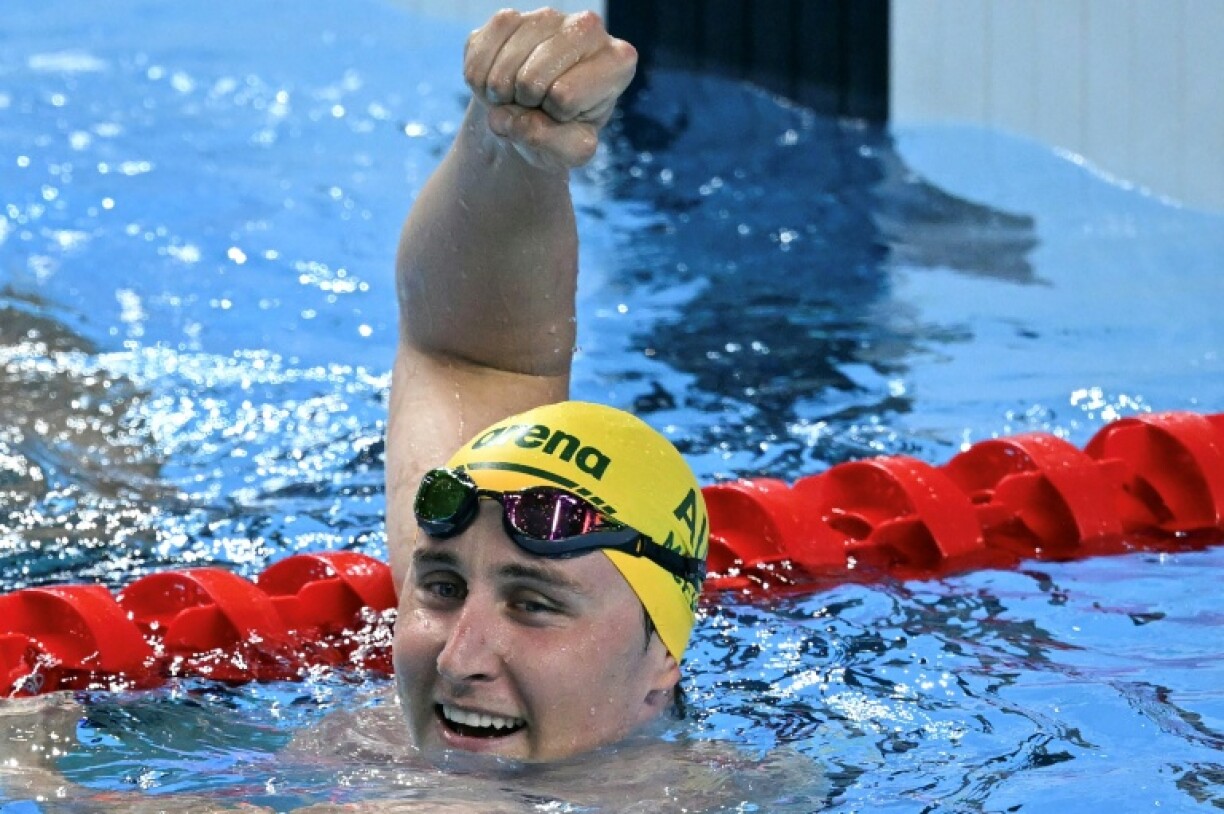 Australia's swimmer Cameron McEvoy celebrates winning the final of the men's 50m freestyle