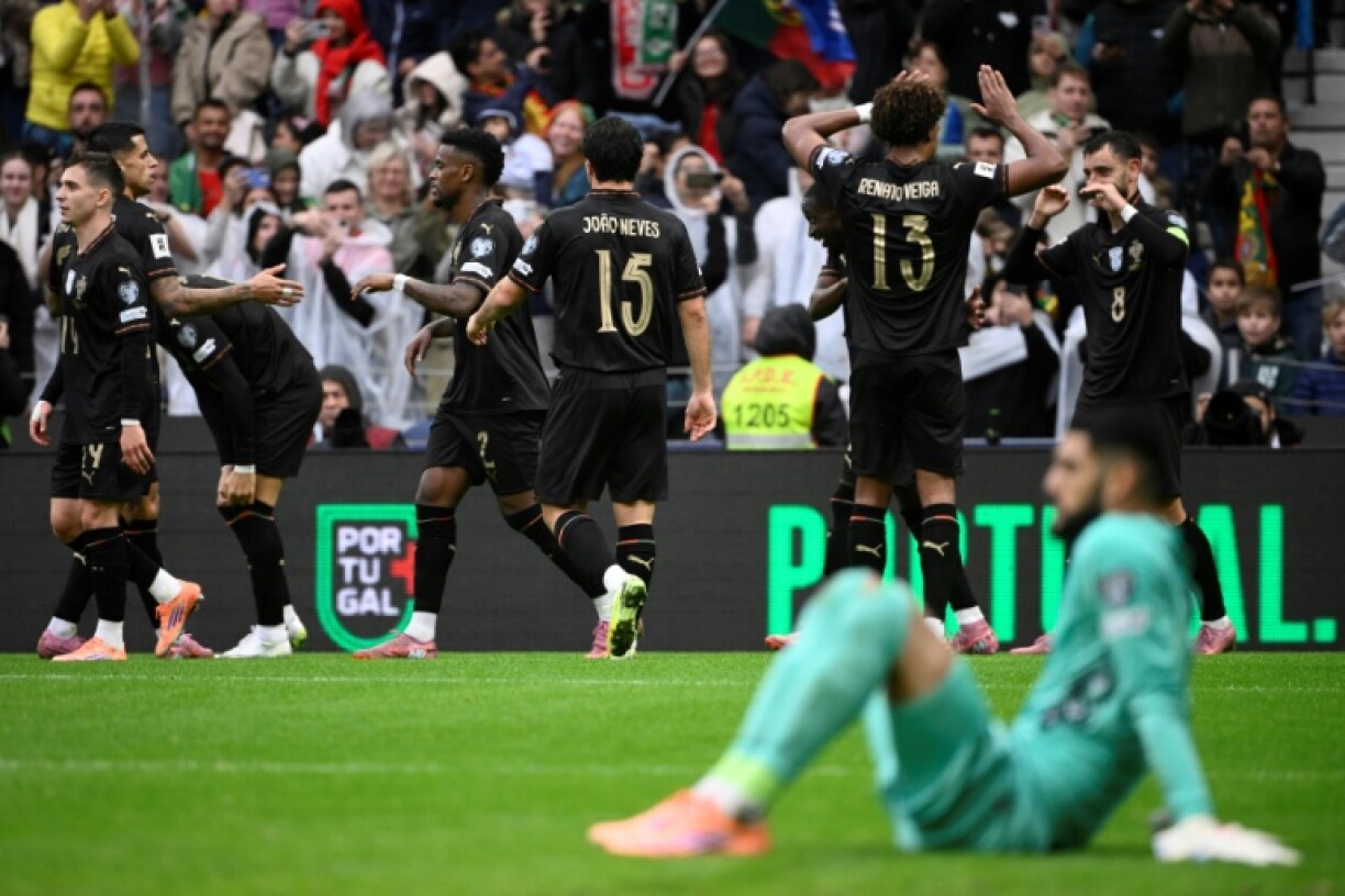 Portugal midfielder Bruno Fernandes celebrates completing his hat-trick during the demolition of Armenia which sealed his team's World Cup spot