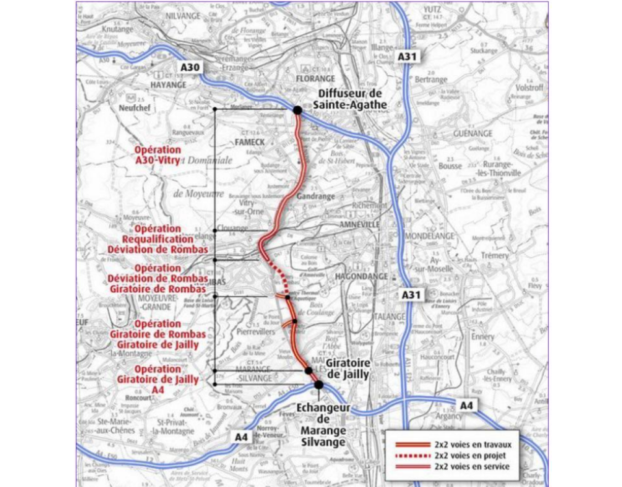 Les pointillés - au centre du tracé de la VR52 - représentent le tronçon manquant.