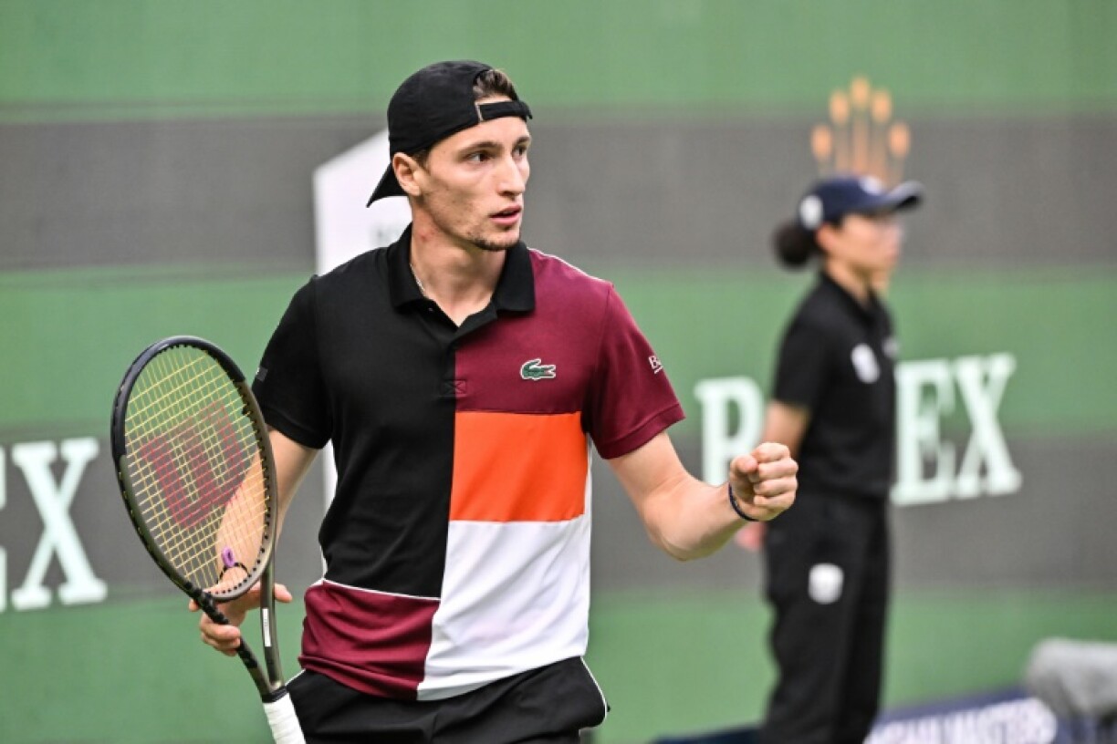 Le Français Ugo Humbert lors de son huitième de finale victorieux face à l'Américain J.J. Wolf au Masters 1000 de Shanghai, le 11 octobre 2023
