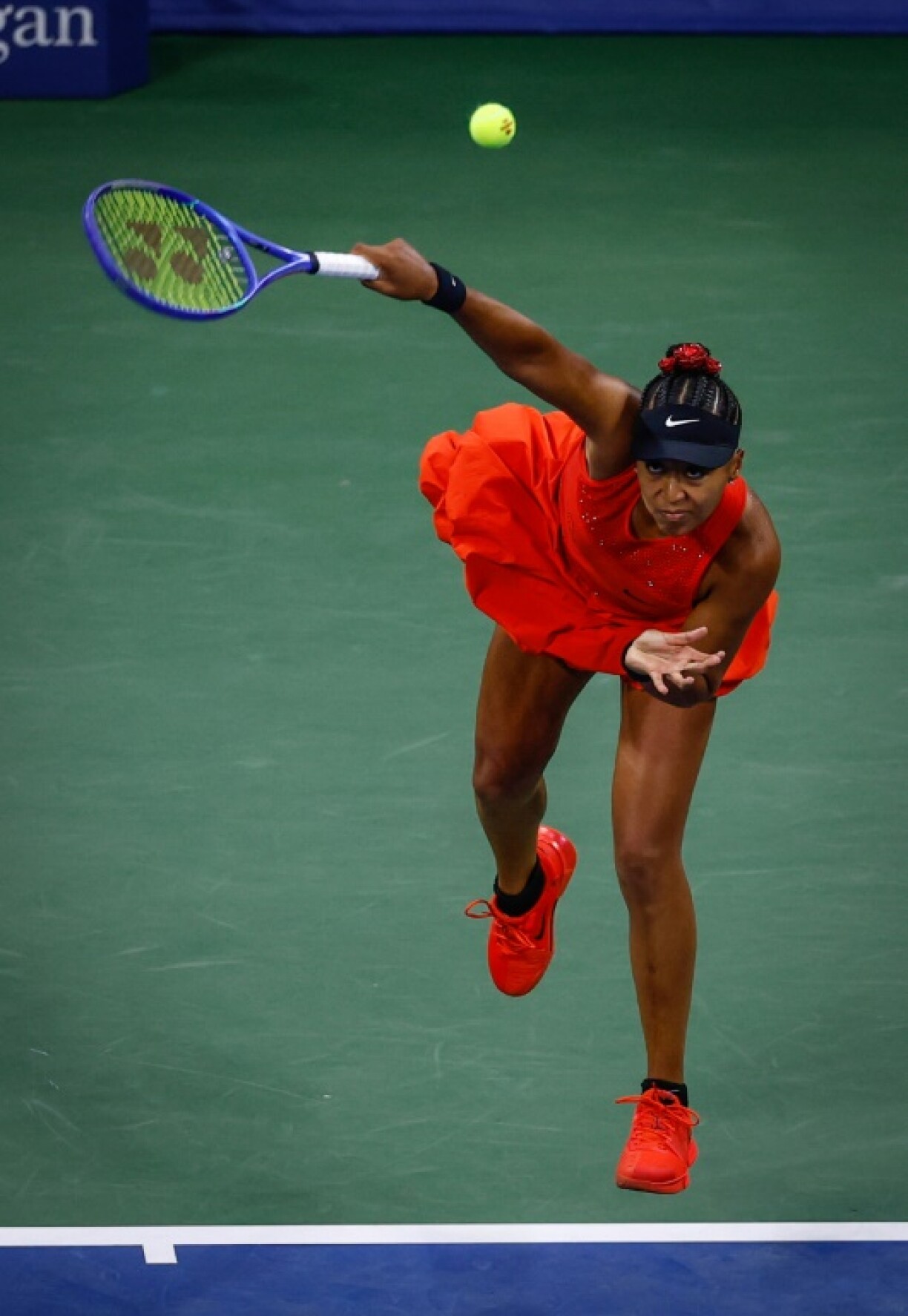 Japan's Naomi Osaka serves during her win over Belgium's Greet Minnen