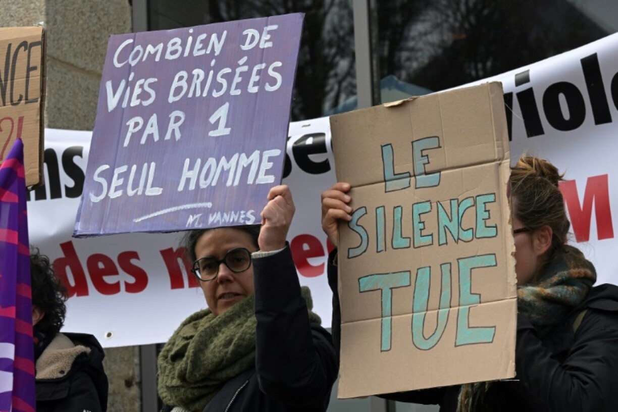 'Silence kills': Protesters staged a rally outside the court in Vannes