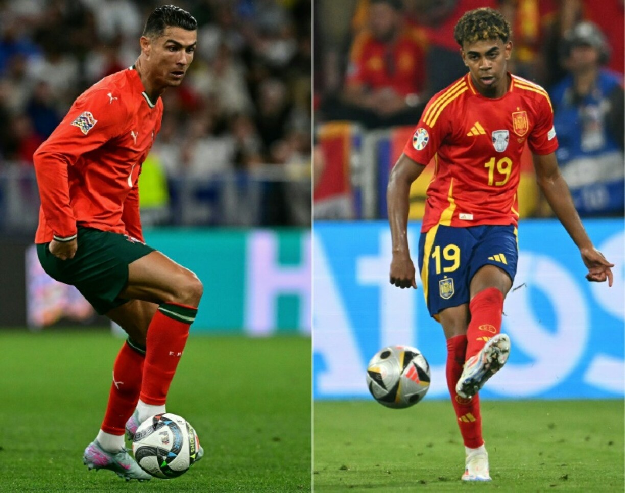Portugal veteran Cristiano Ronaldo (L) will face off against Spain's Lamine Yamal (R) in the Nations League final on Sunday