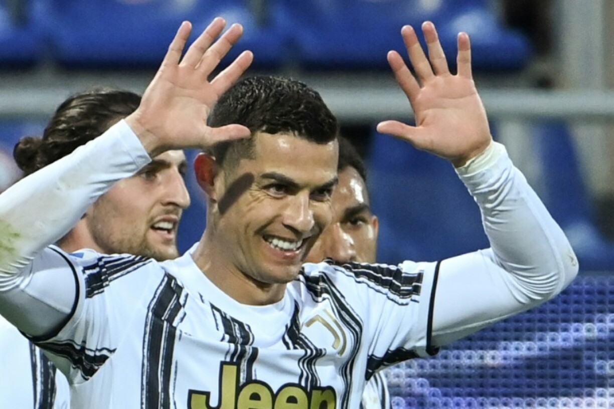 L'attaquant portugais de la Juventus Turin, Cristiano Ronaldo, auteur d'un triplé contre Cagliari, lors de leur match de Série A, le 14 mars 2021 à la Sardegna Arena à Cagliari