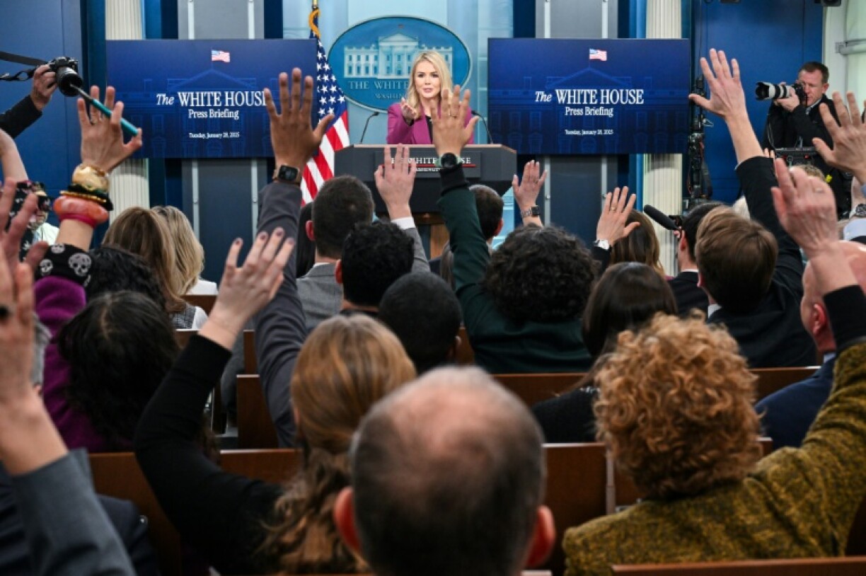 White House Press Secretary Karoline Leavitt takes questions during the daily briefing in the Brady Briefing Room of the White House