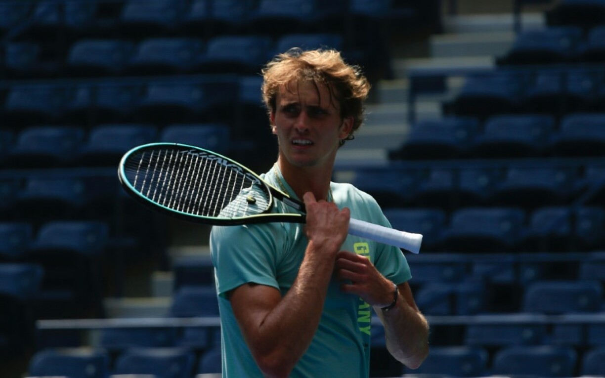 L'Allemand Alexander Zverev, 4e joueur mondial, à l'entraînement avant l'US Open de tennis sur les courts du Billie Jean King National Tennis Center à New York le 27 août 2021