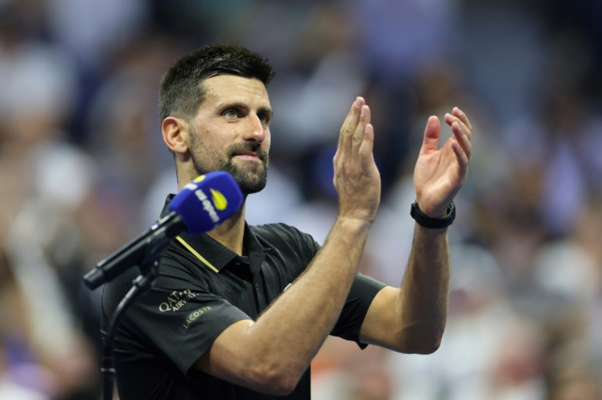Serbia's Novak Djokovic salutes the crowd following his first round win over Learner Tien