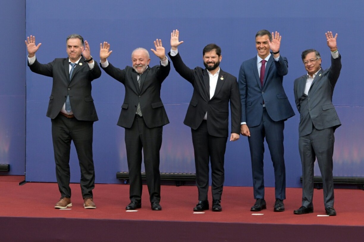 Yamandu Orsi of Uruguay, Brazil's Luiz Inacio Lula da Silva; Chile's Gabriel Boric, Pedro Sanchez of Spain and Colombia's Gustavo Petro gathered in Santiago for a summit in defense of democracy