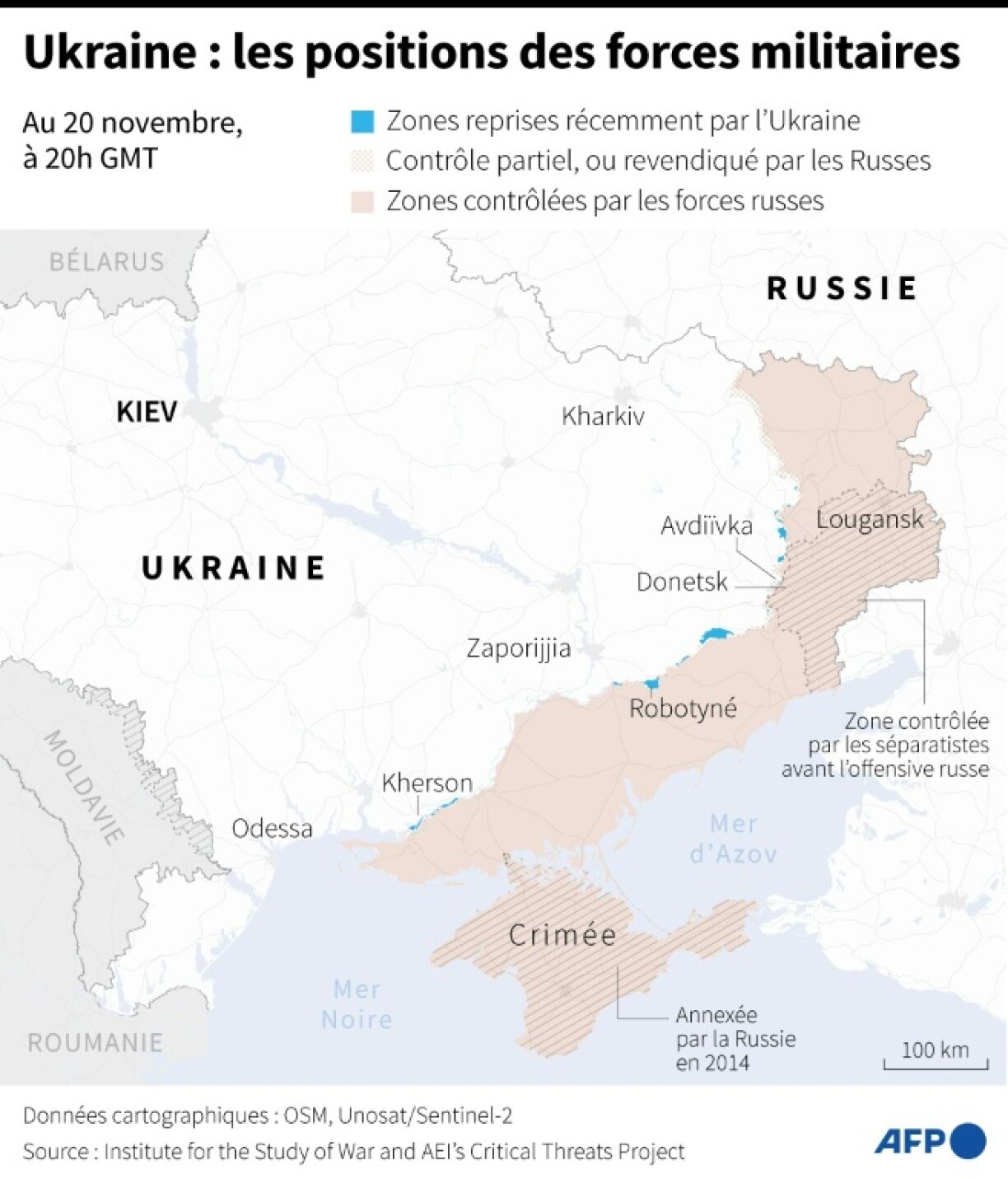 Ukraine : les positions des forces militaires au 20 novembre
