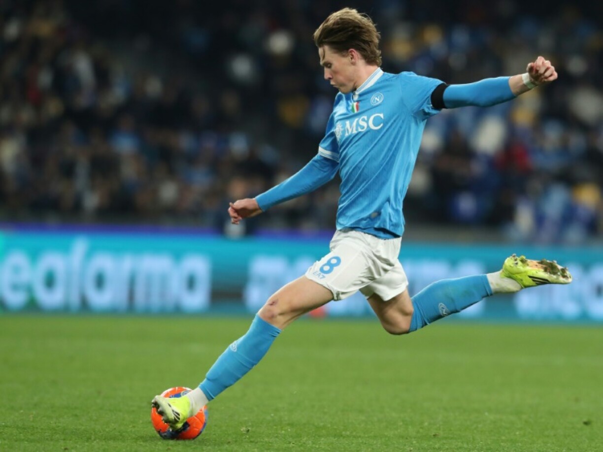 Scott McTominay avec le Napoli lors d'un match de Serie A contre Sassuolo aiu stade Diego-Maradona, le 17 janvier 2026