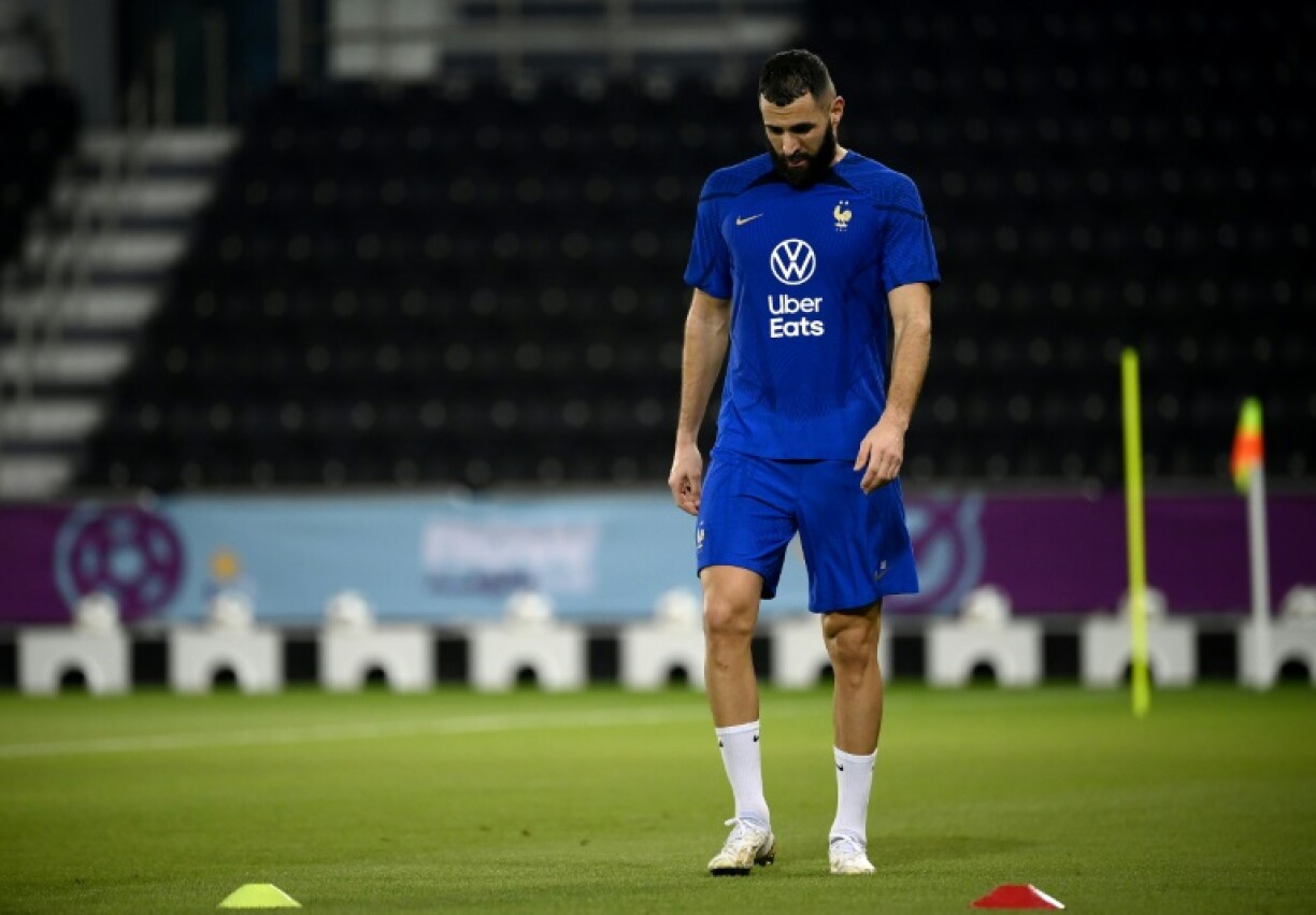 Le Français Karim Benzema après une séance d'entraînement le 17 novembre 2022 à Doha