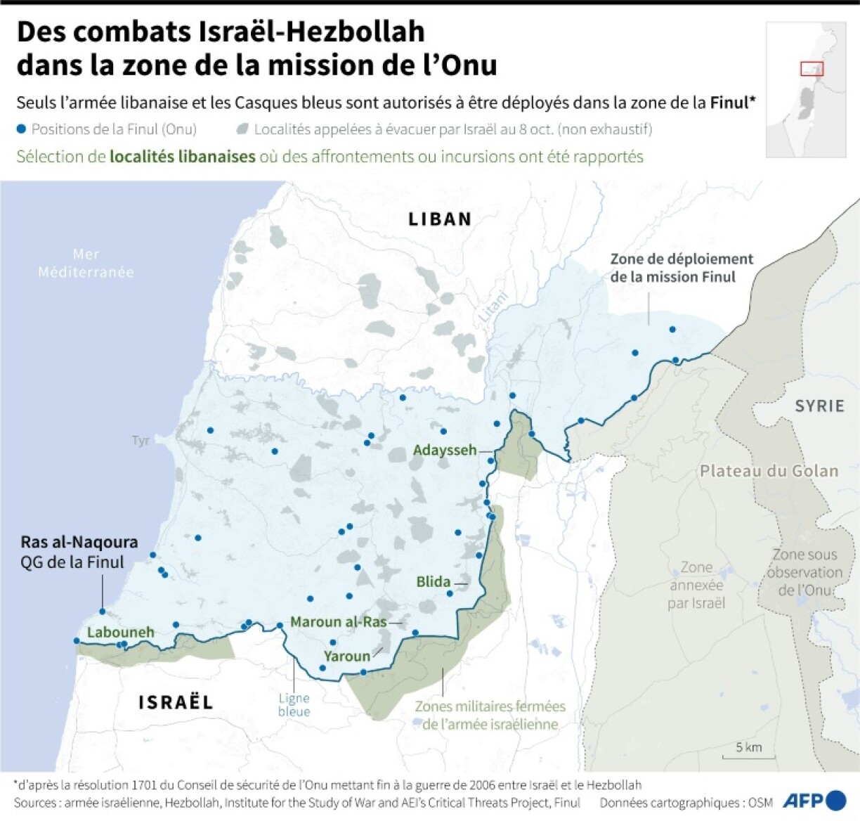 Des combats Israël-Hezbollah dans la zone de déploiement de la mission de l'Onu