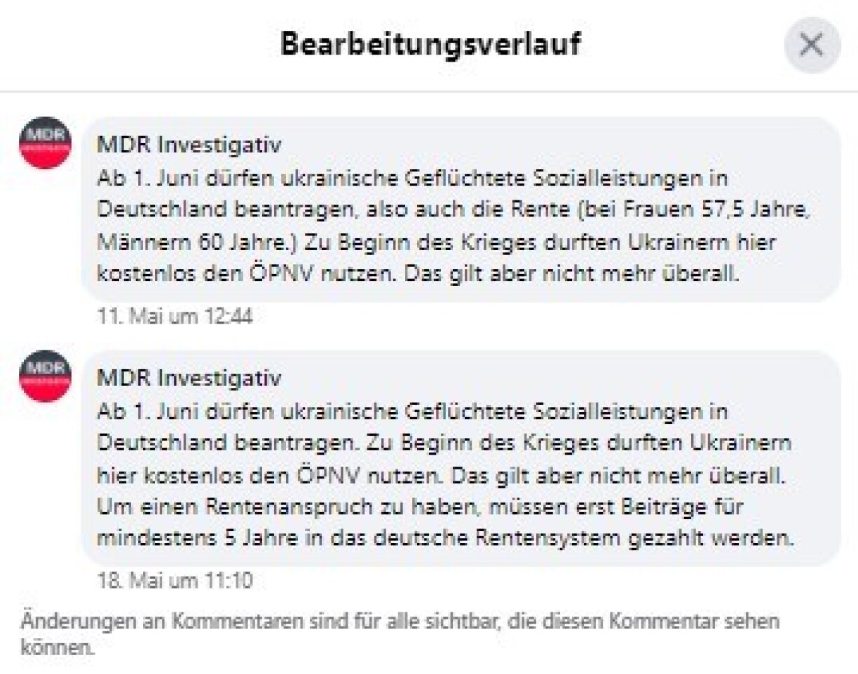 Bearbeitungsverlauf des Postings von