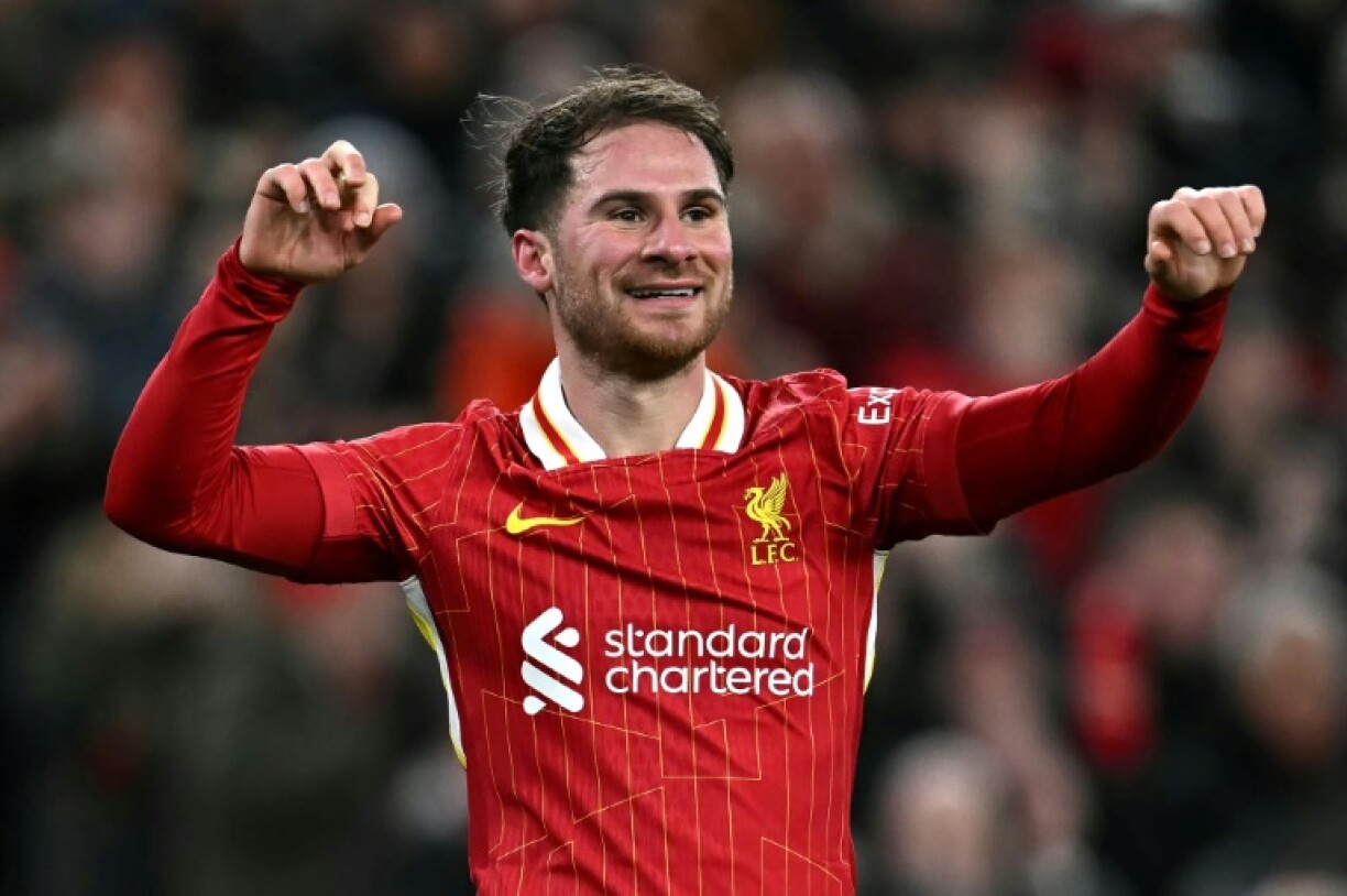 Liverpool's Alexis Mac Allister celebrates after scoring against Newcastle