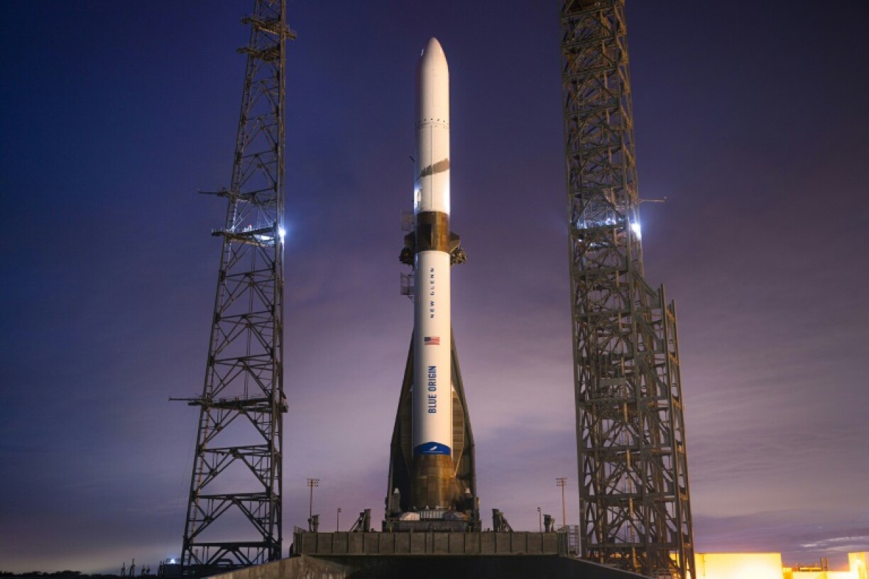 The New Glenn rocket sits on the launch pad at Cape Canaveral Space Force Station in Florida, in December 2024