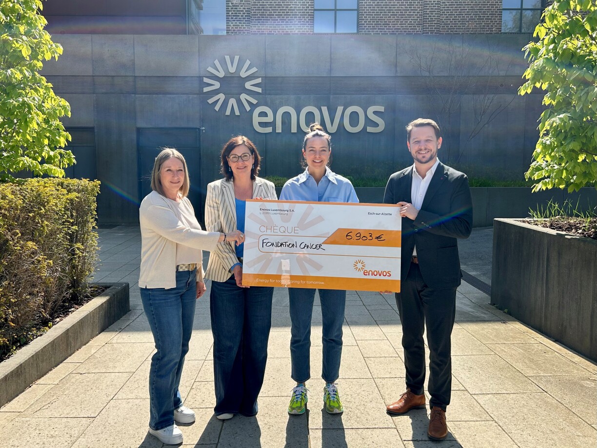 Claudine Mackel (Enovos), Margot Heirendt (Directrice Fondation Cancer), Jil Schleck-Delvaux (Andy Schleck Cycles), Romain Mary (Responsable Marketing et Communications d’Enovos).