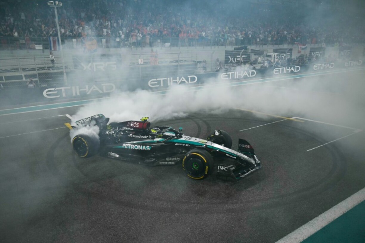 Lewis Hamilton took his Mercedes for a final spin after finishing fourth in Abu Dhabi