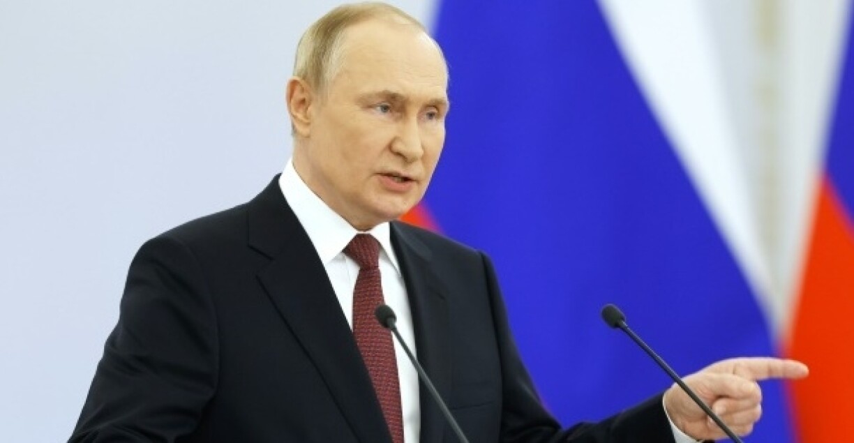 Russian President Vladimir Putin gives a speech during a ceremony formally annexing four regions of Ukraine Russian troops occupy - Lugansk, Donetsk, Kherson and Zaporizhzhia, at the Kremlin in Moscow on September 30, 2022.