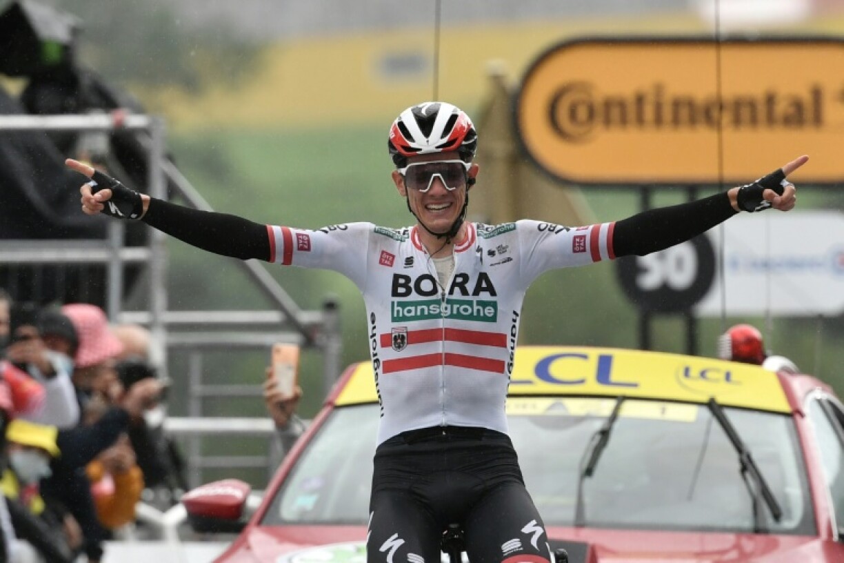 L'Autrichien Patrick Konrad, vainqueur de la 16e étape du Tour de France à Saint-Gaudens, le 13 juillet 2021