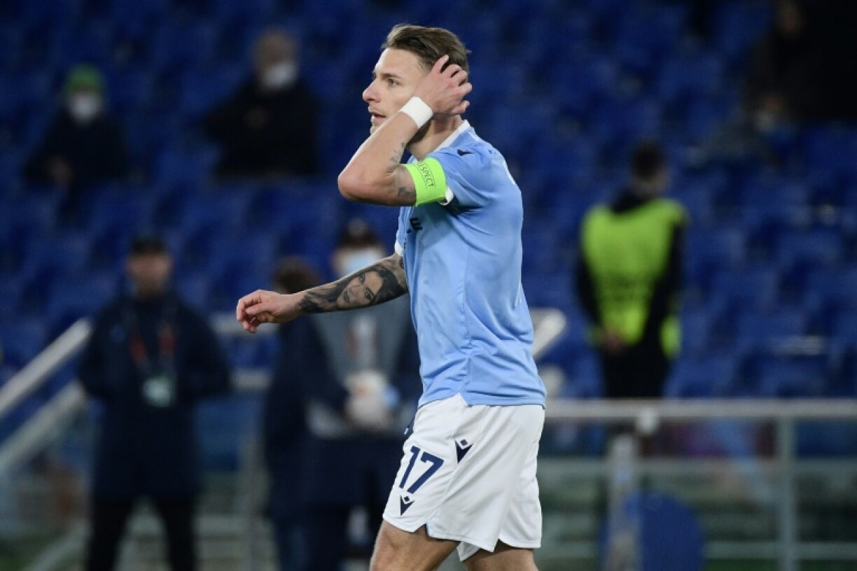 L'attaquant de la Lazio Rome, Ciro Immobile, après le match à domicile contre Galatasaray, lors de la phase de poules de la Ligue Europa, le 9 décembre 2021 au Stade Olympique