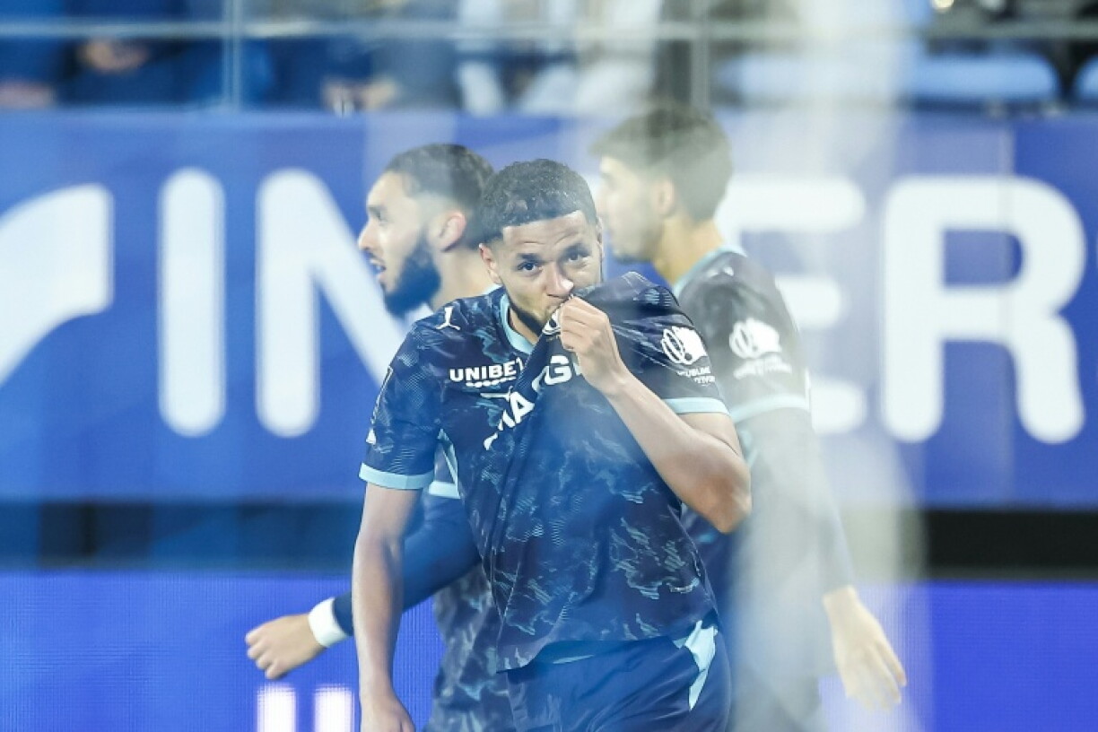 Le joueur de Marseille Amine Harit célèbre son but lors de la victoire de son équipe à Troyes, le 11 octobre 2026, dans un match comptant pour la 6e journée de Ligue 1