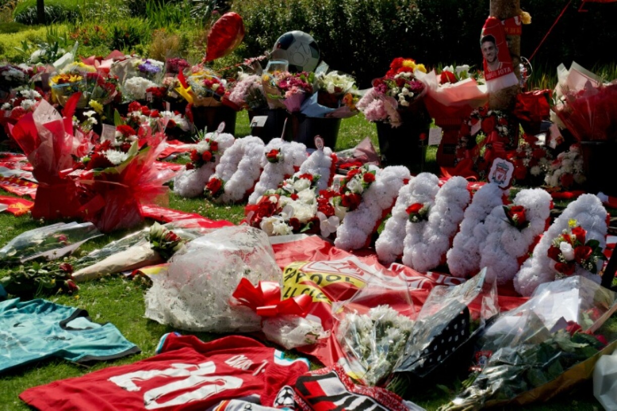 Floral tributes have been paid to Diogo Jota at Liverpool's Anfield stadium