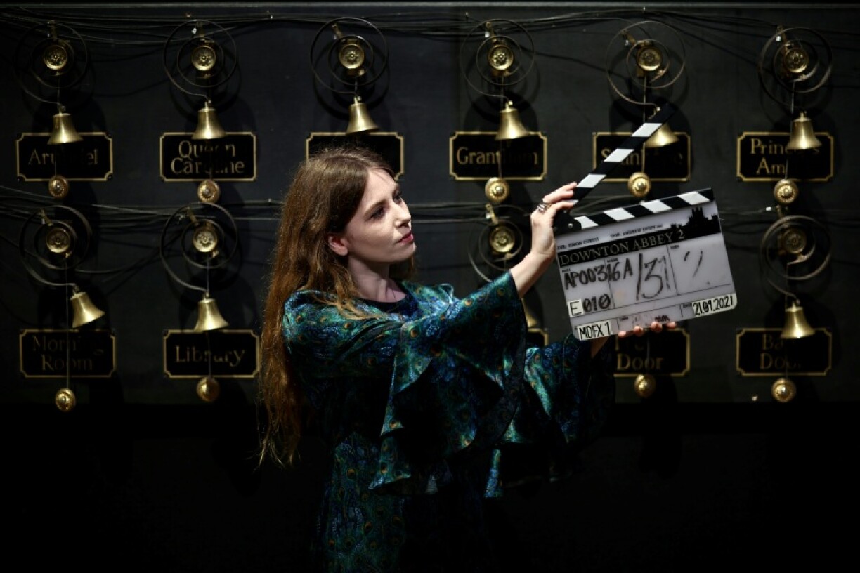 A clapper board used in the production of the film 'Downton Abbey: A New Era'