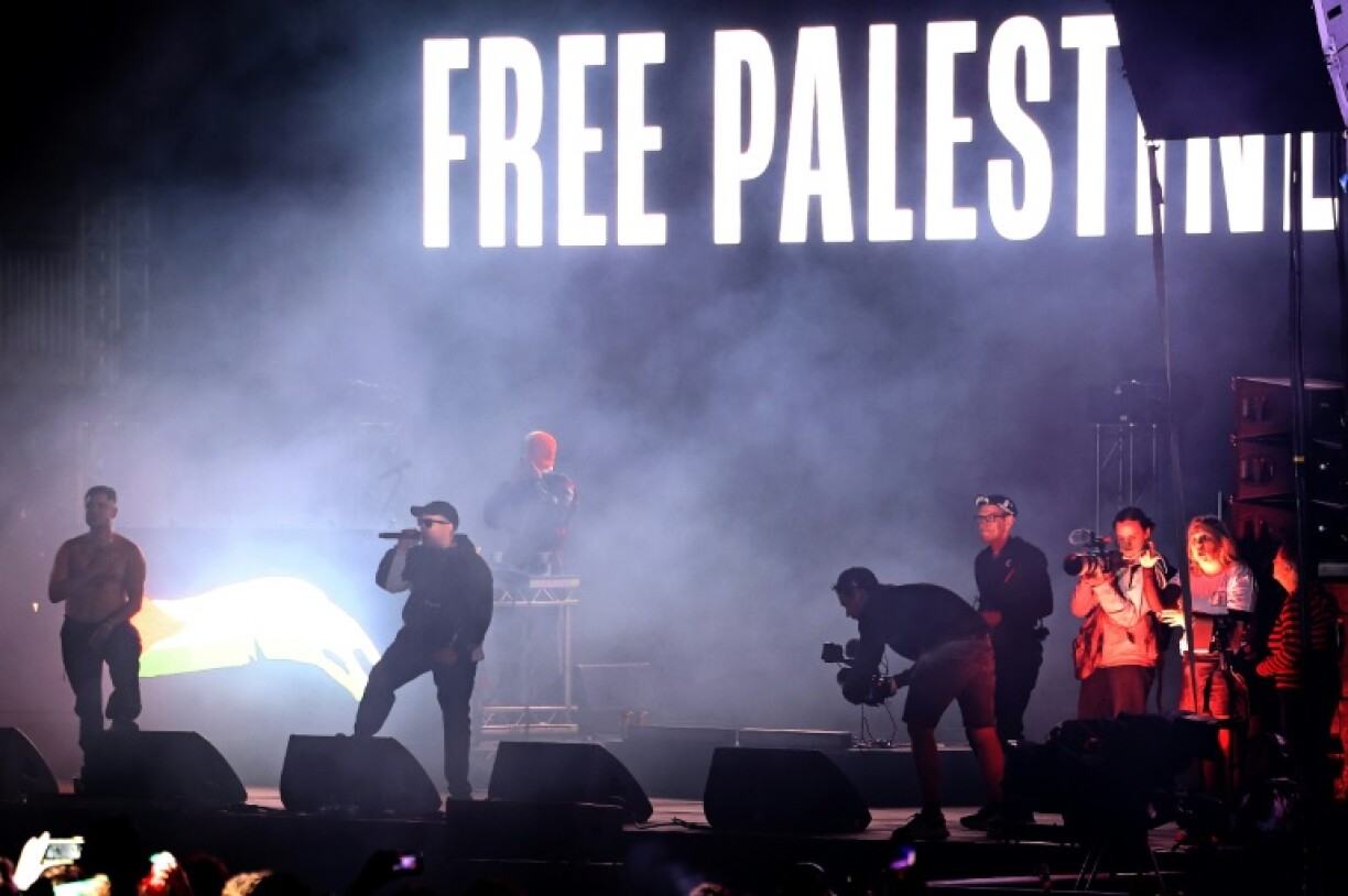 Kneecap in action at the Wide Awake Festival in London in May