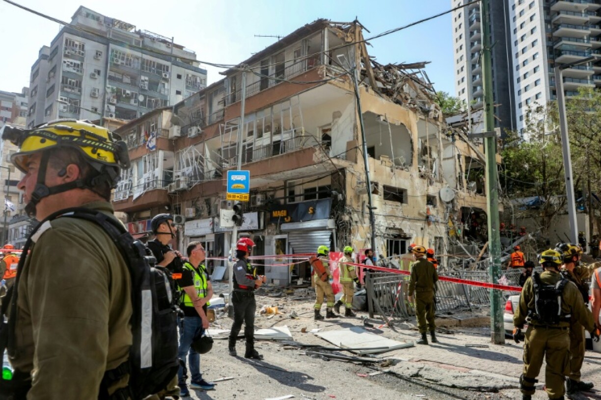 The site of an Iranian missile attack in Ramat Gan near Tel Aviv on June 19