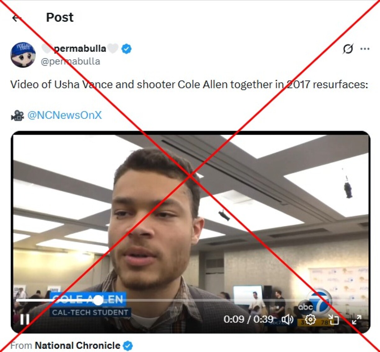 Screenshot of a post from X captured April 27, 2026