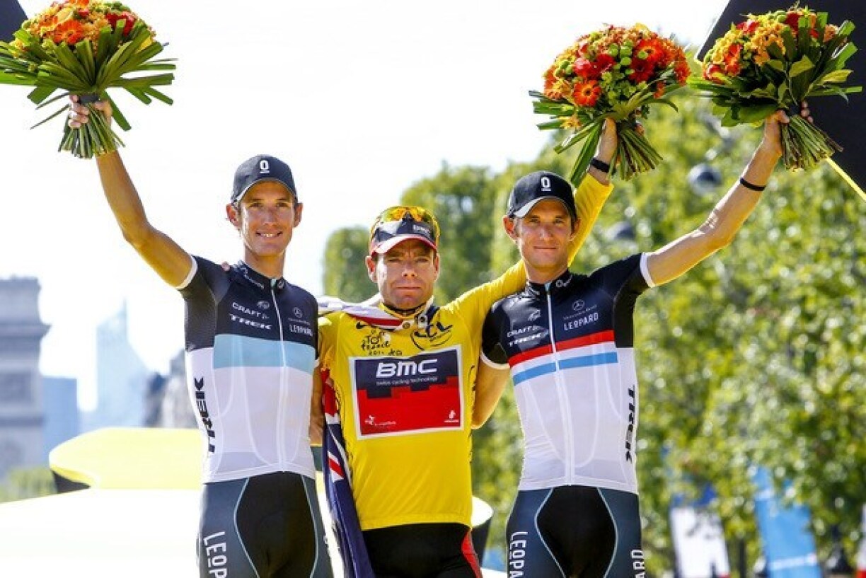 2011 stoungen de Frank Schleck a säi Brudder Andy Schleck zesummen um Podium. Eenzeg den Australier Cadel Evans war besser wéi déi zwee Lëtzebuerger.