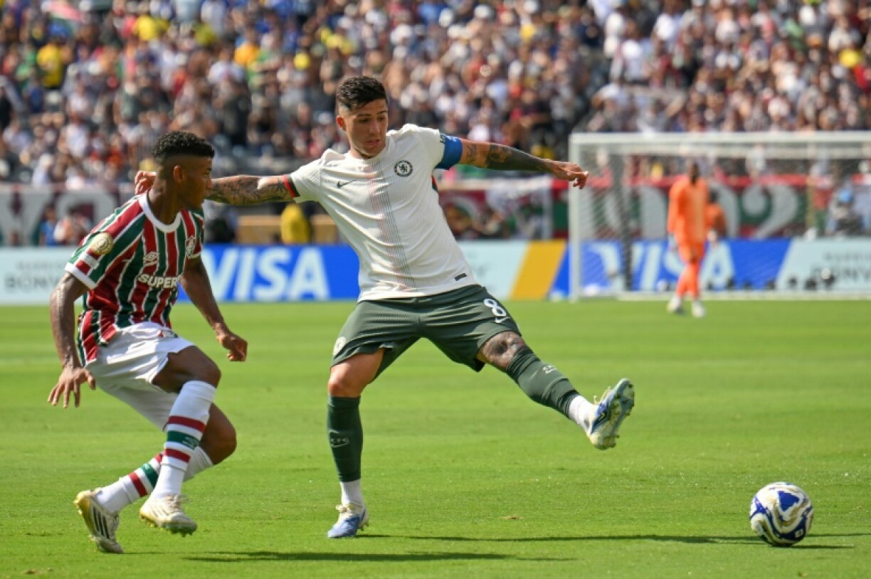Enzo Fernandez (R) in action for Chelsea during their Club World Cup semi-final win over Fluminense on Tuesday