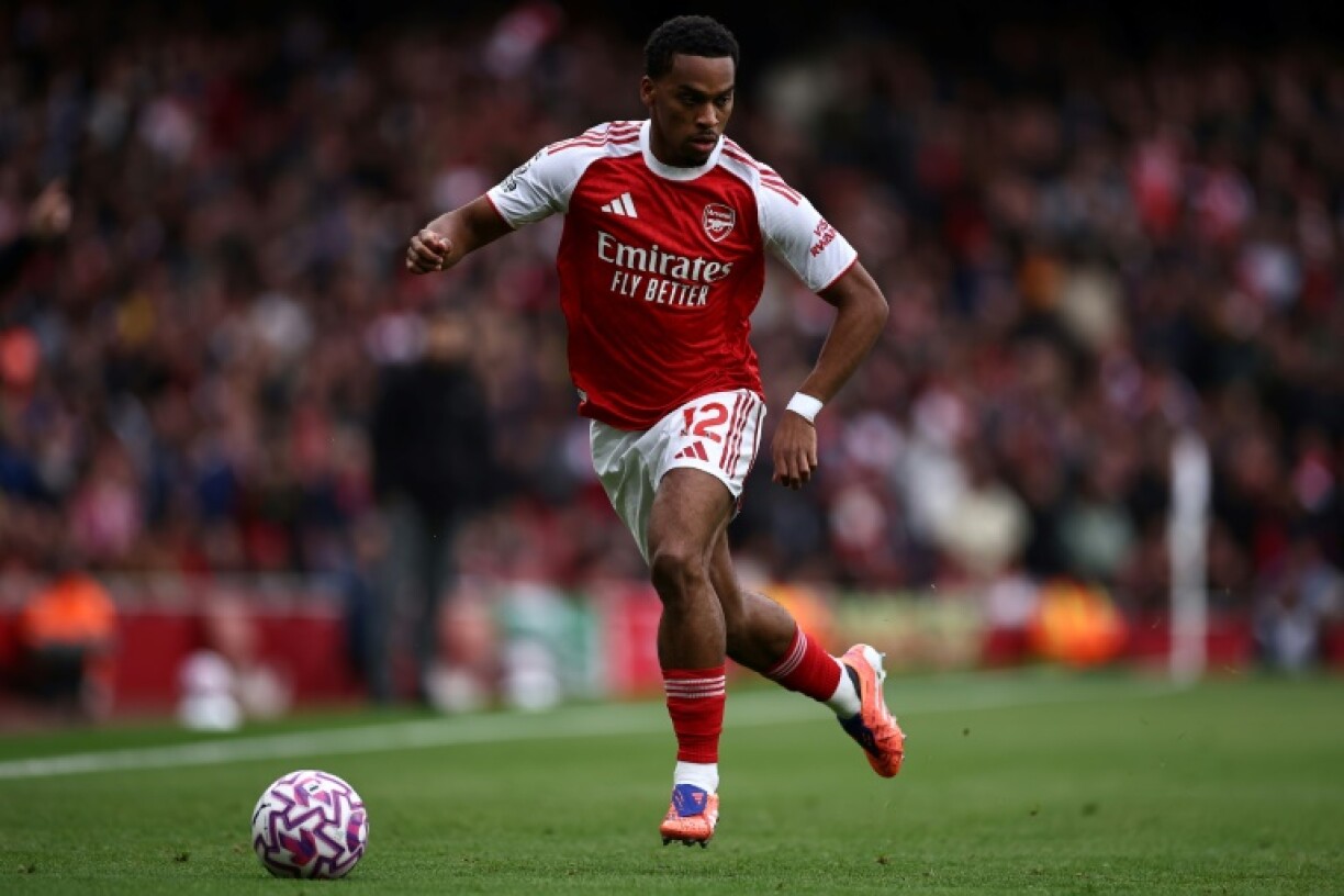 Arsenal defender Jurrien Timber in action during a 1-0 win at home to Crystal Palace that left the Gunners four points clear at the top of the Premier League