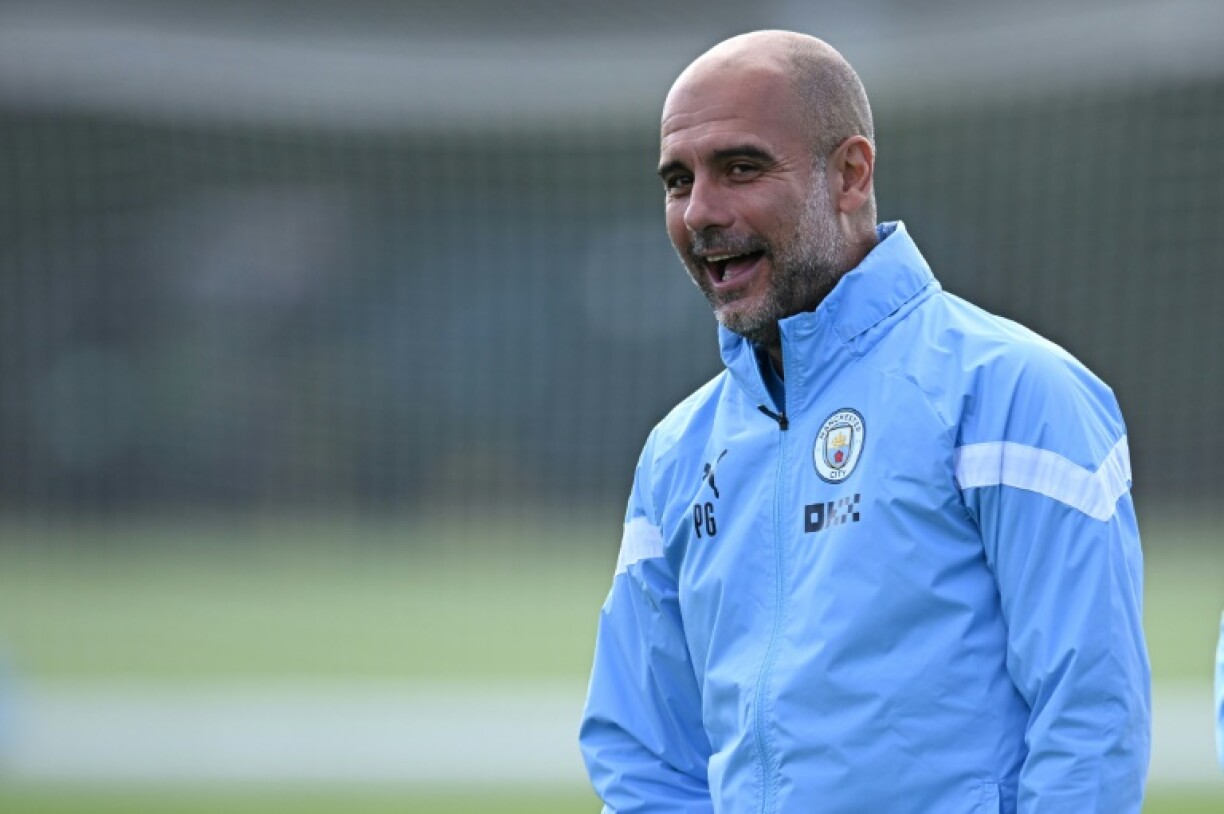 Le manager de Manchester City Pep Guardiola, lors d'un entraînement de son équipe le 5 septembre 2022 à Manchester